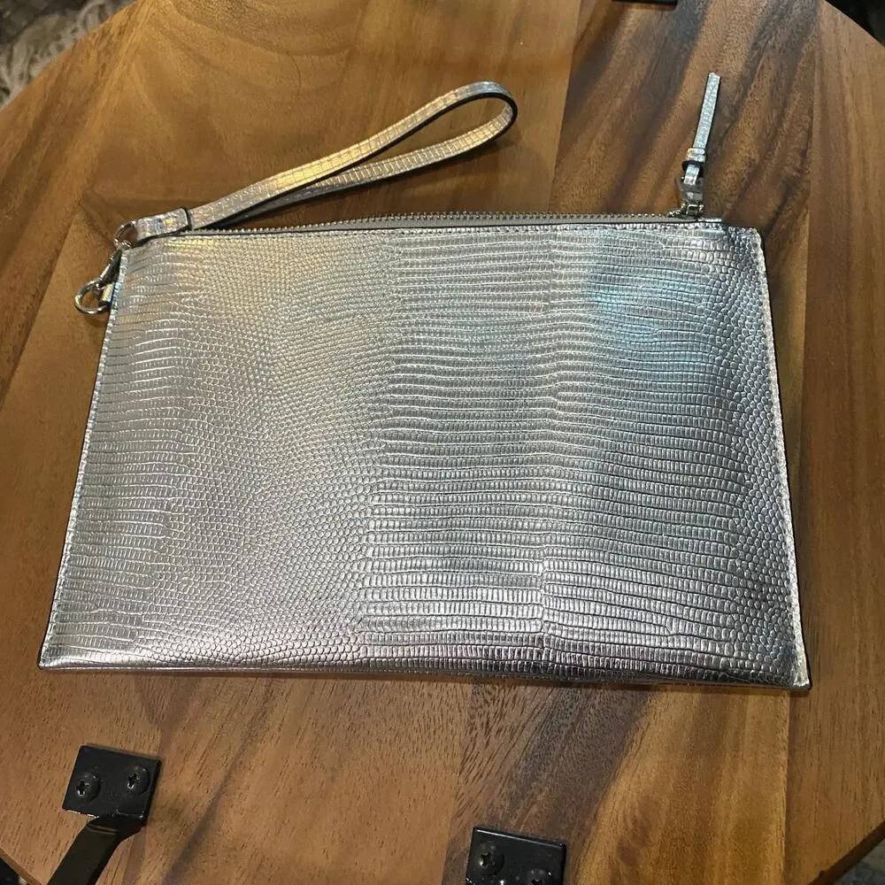 INC Clutch Handbag embossed silver